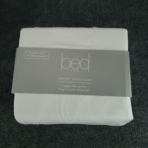 Bed Inc King‎ Sheet Set Jersey White Cotton TENCEL Lyocell 4 Piece Oeko-Tex